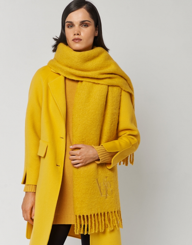 Three-quarter mustard double-faced wool coat