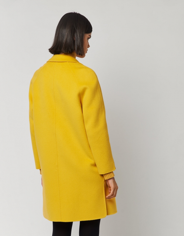 Three-quarter mustard double-faced wool coat