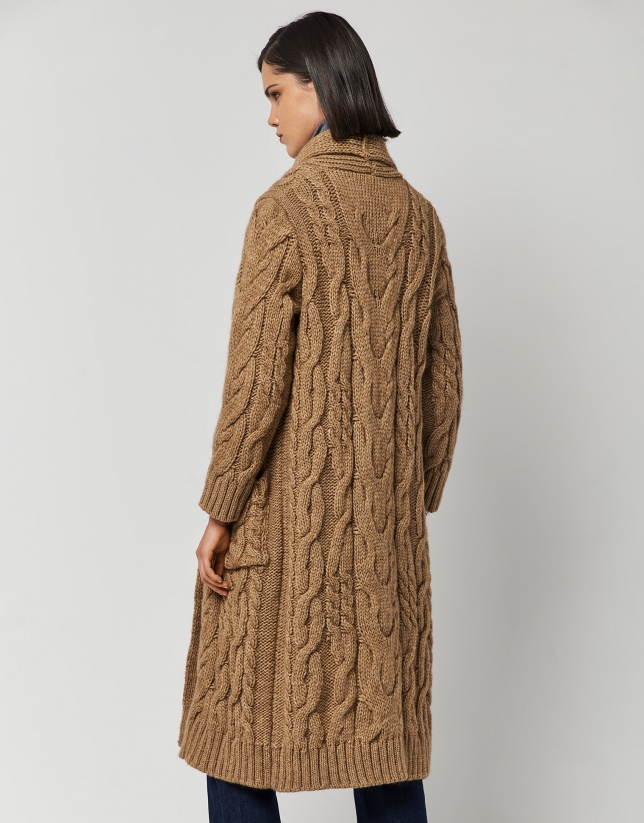 Chaqueta larga lana y alpaca cámel - Mujer