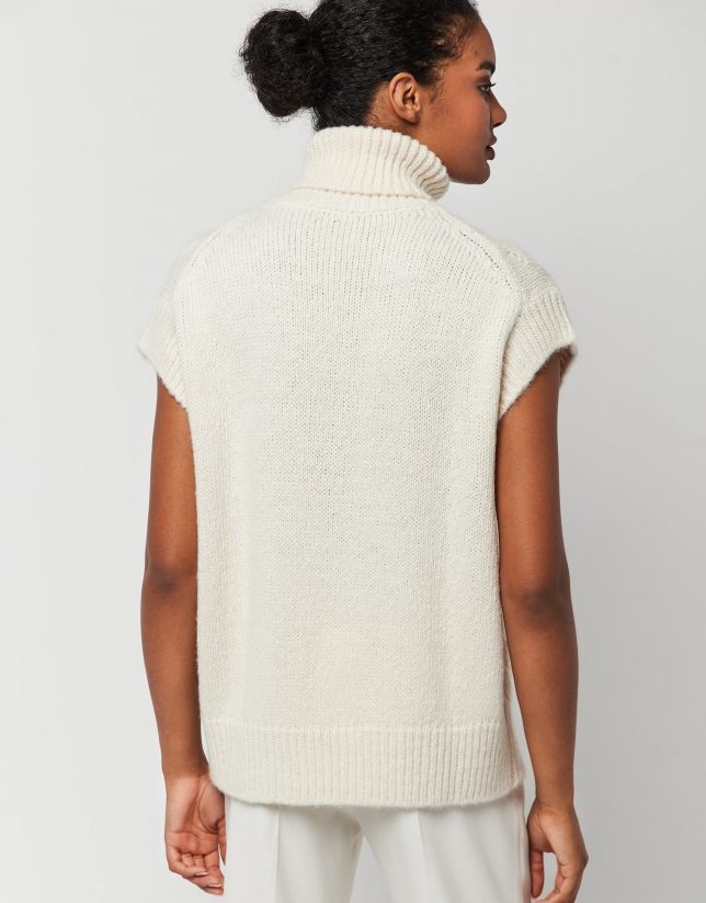 Beige knit vest with turtleneck