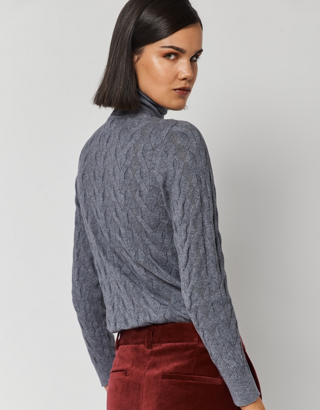 Gray thick knit sweater with turtleneck