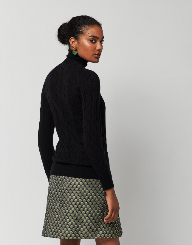 Black thick knit sweater with turtleneck