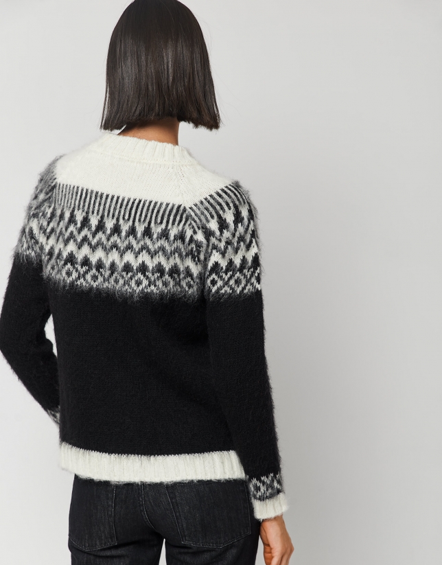 Black and white jacquard knit sweater