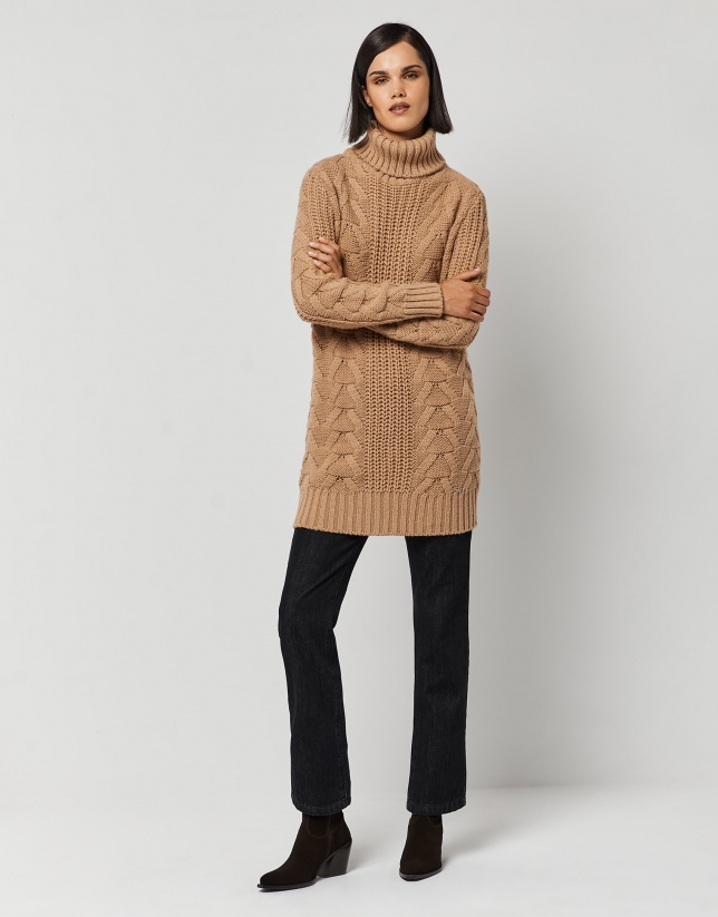 Camel thick knit sweater dress