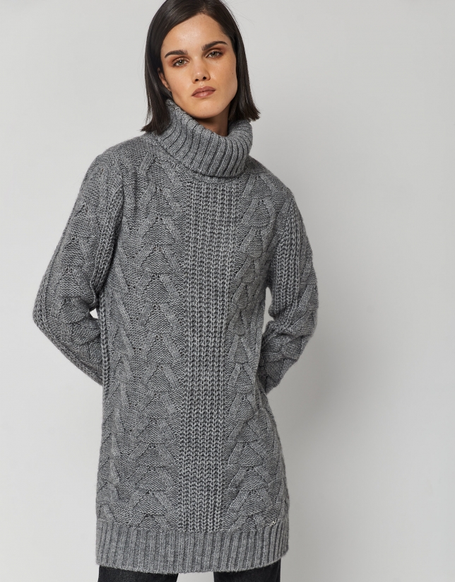 Gray thick knit sweater dress