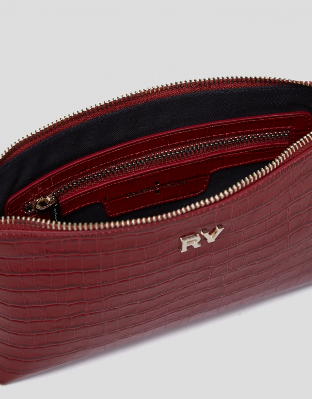 Red alligator embossed leather Lisa Nano clutch bag