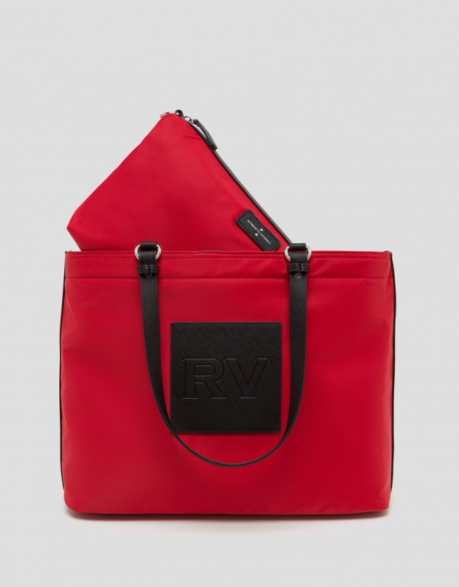 Red nylon Dhalia shopping bag