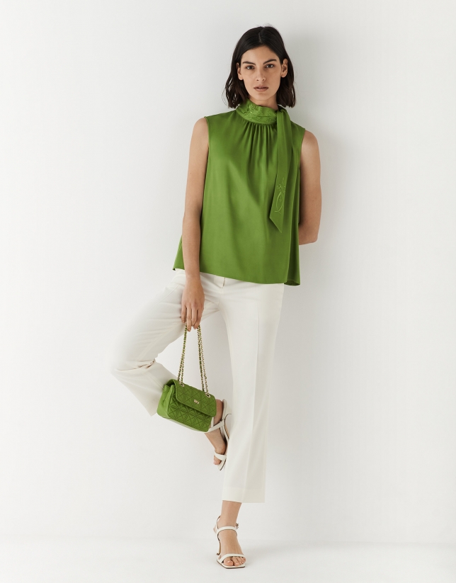 Green leather quilted Linda Mini shoulder bag