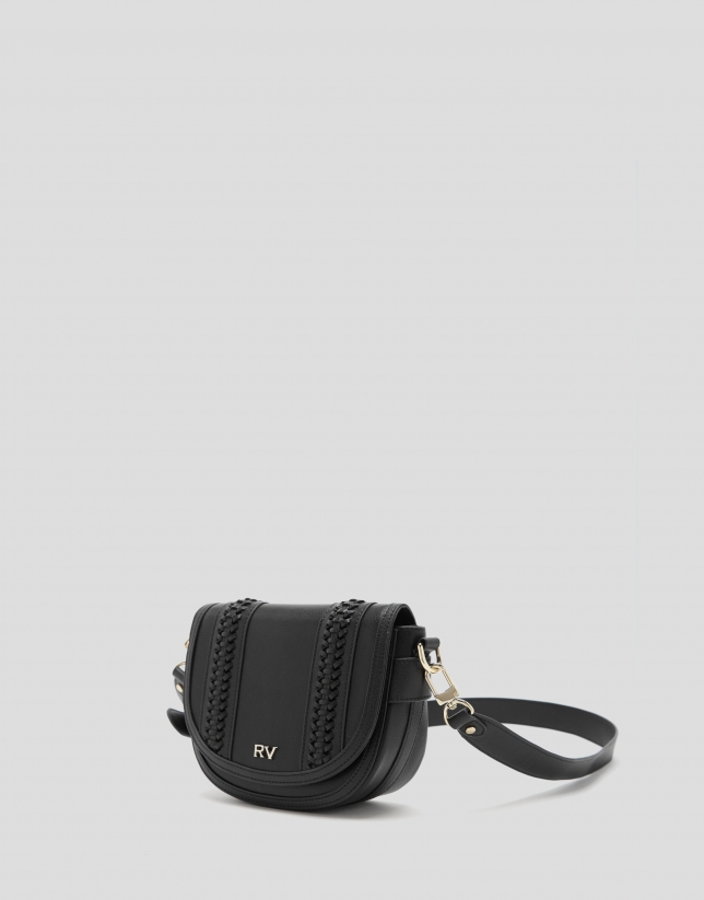 Black leather Cross Crafts bag mini shoulder bag