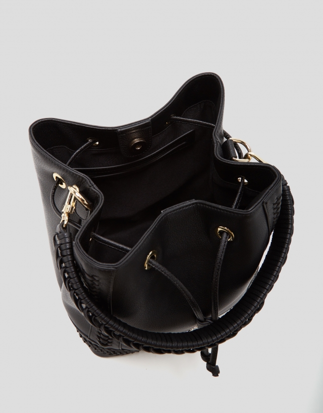Black leather bucket Crafts bag mini bag