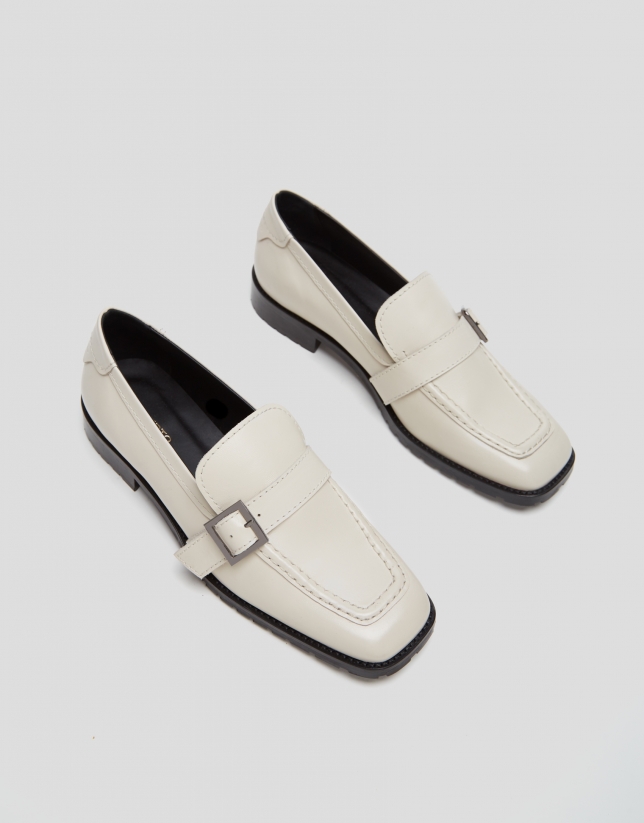 Beige leather moccasins