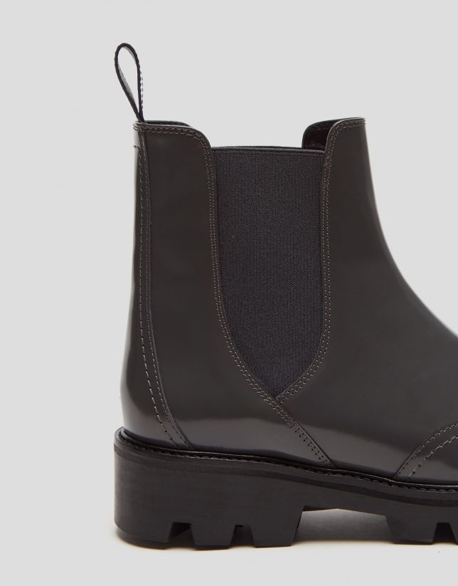 Gray leather Chelsea ankle boots