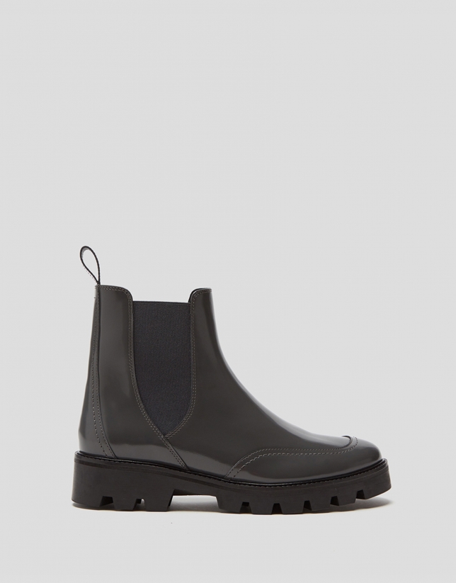 Gray leather Chelsea ankle boots