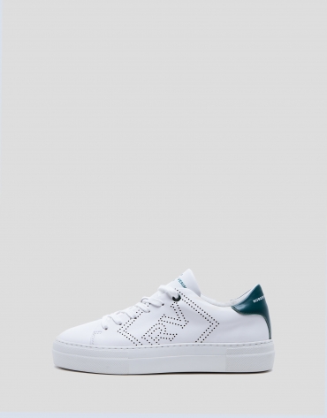 White leather perforated sneakers with logo