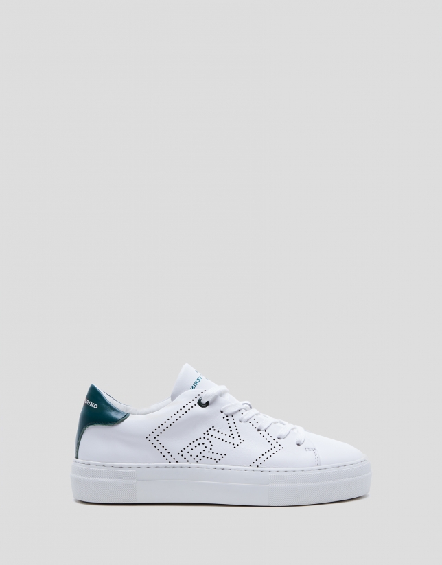 White leather perforated sneakers with logo