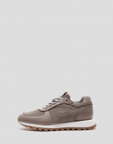 Camel and beige split leather sneakers