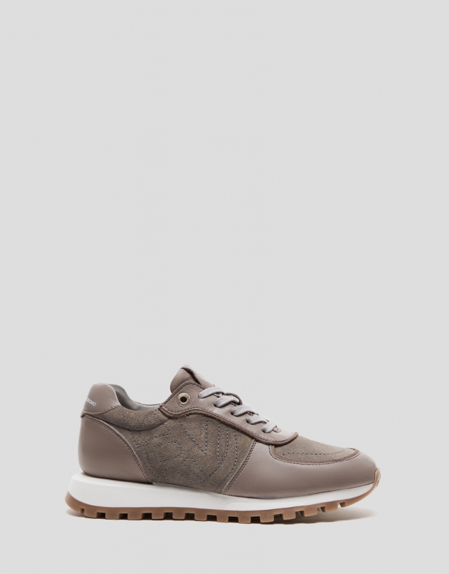 Camel and beige split leather sneakers