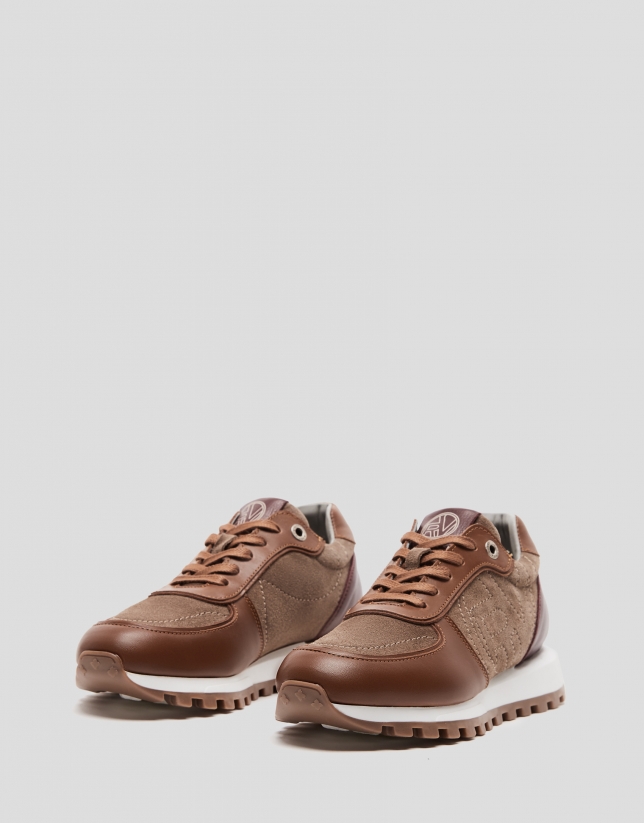 Brown and burgundy split leather sneakers