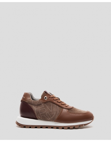 Brown and burgundy split leather sneakers
