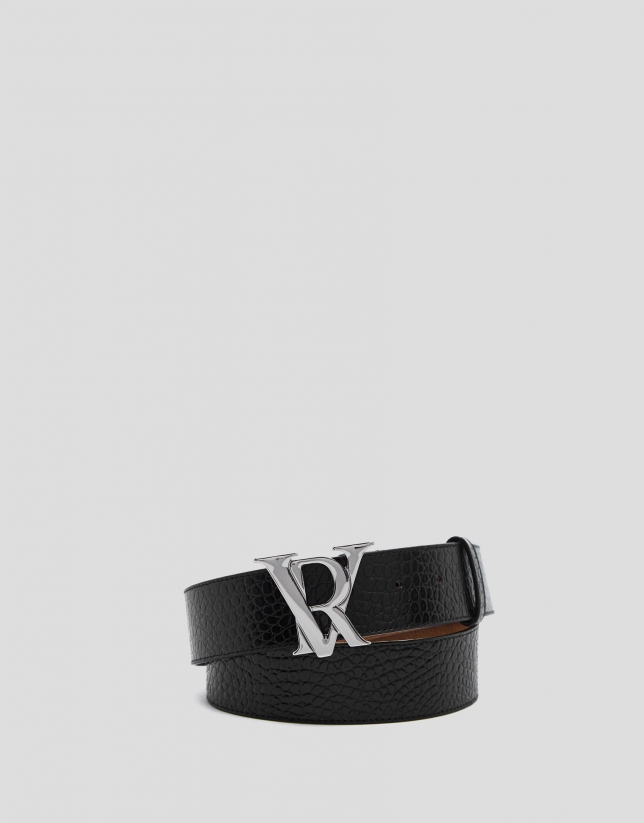 Black granulated leather belt