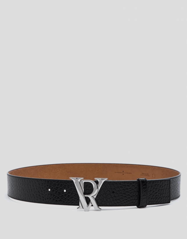 Black granulated leather belt