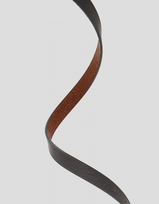 Gray narrow saffiano leather belt 