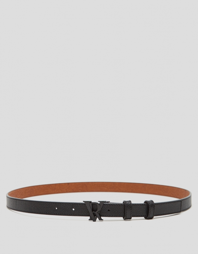 Black narrow saffiano leather belt 