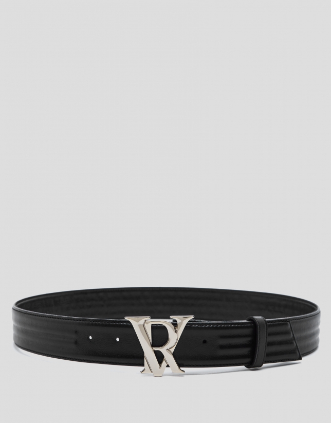 Black plain leather belt