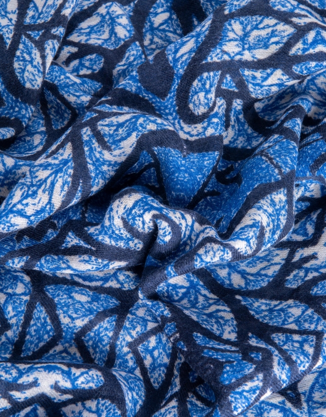 Blue melange geometric print wool foulard