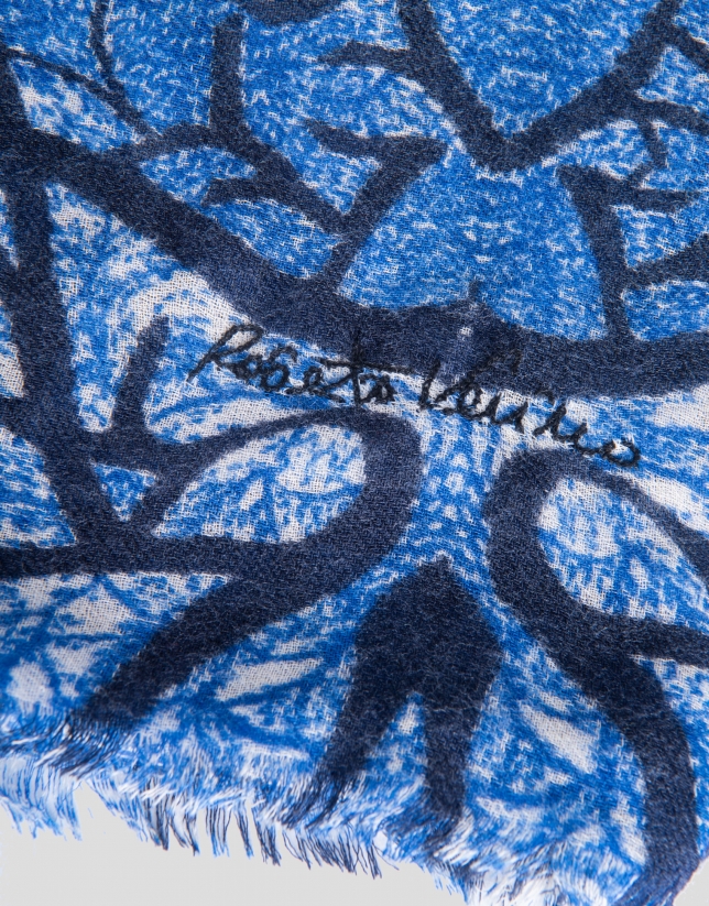 Fular lana estampado geométrico azul melange
