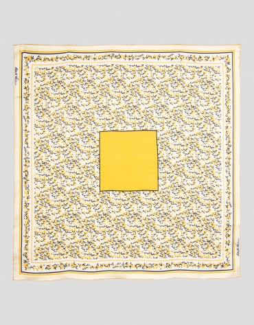 Pañuelo seda estampado geométrico florecillas amarillas