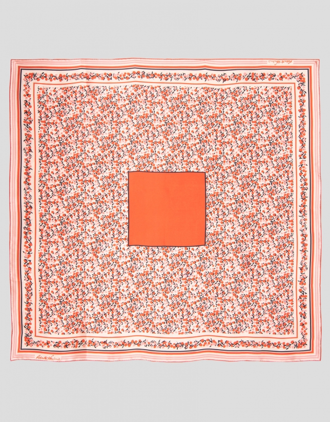 Orange silk geometric print scarf