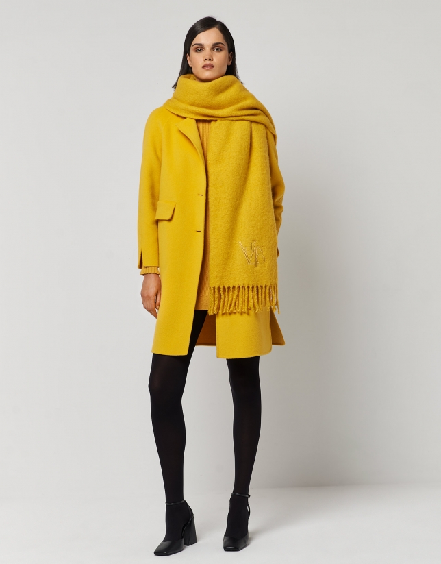 Mustard scarf with Verino logo and fringe