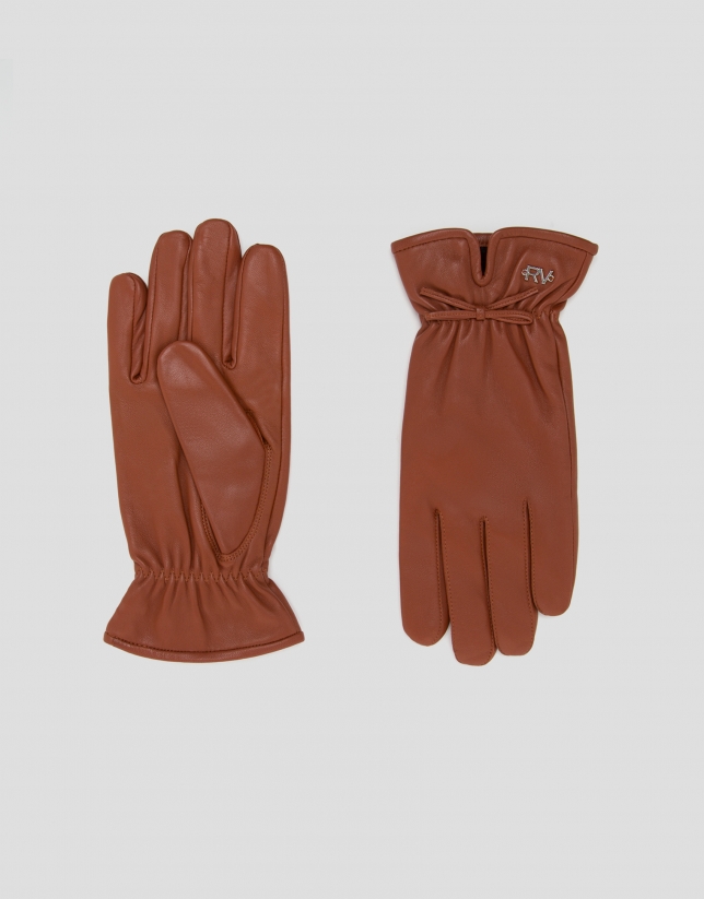 Dark brown leather gloves with bow