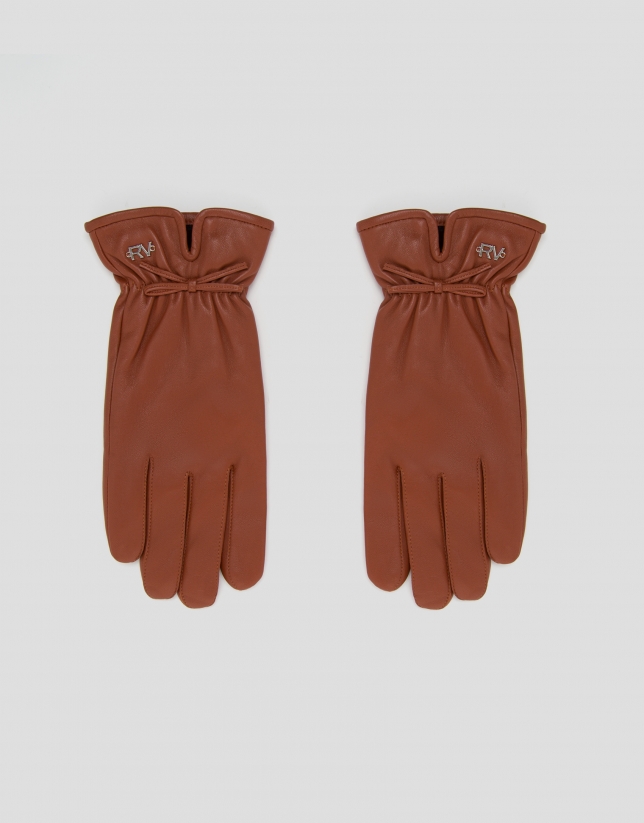 Dark brown leather gloves with bow
