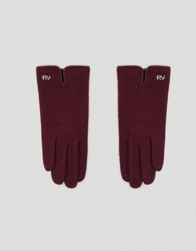 Red knit gloves with leather trim