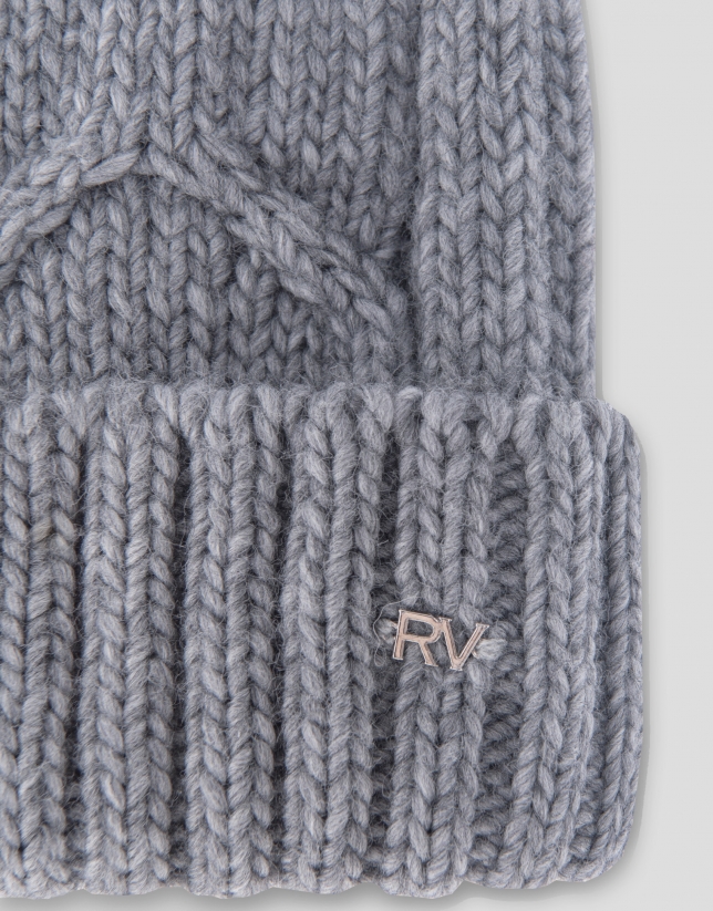 Gray knit cap with herringbone design and ribbing