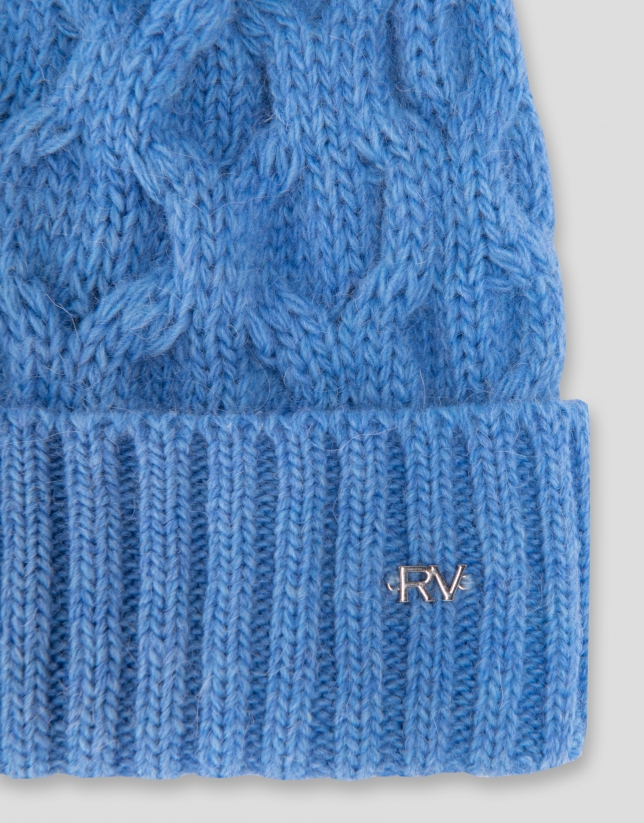 Light blue knit cap with geometric design