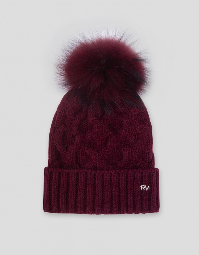 Burgundy knit cap with geometric design