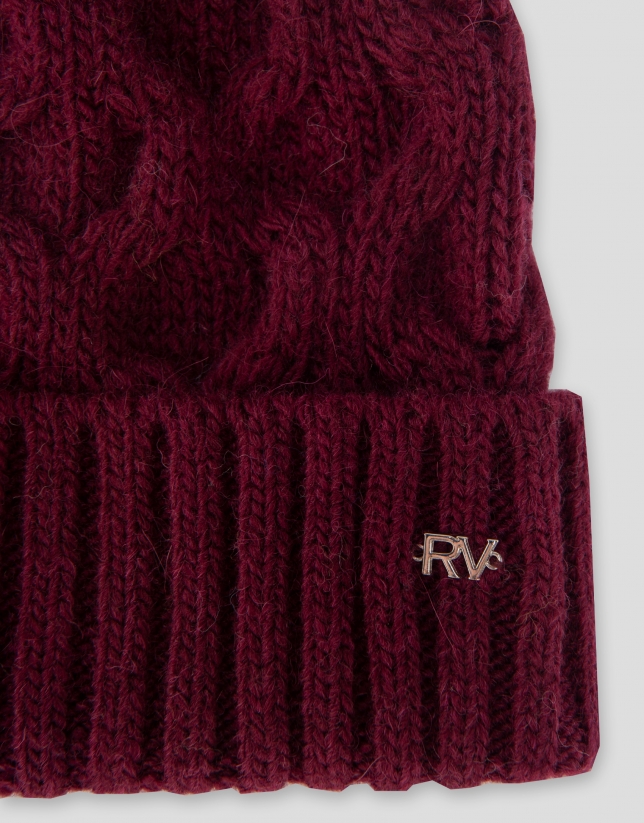 Burgundy knit cap with geometric design