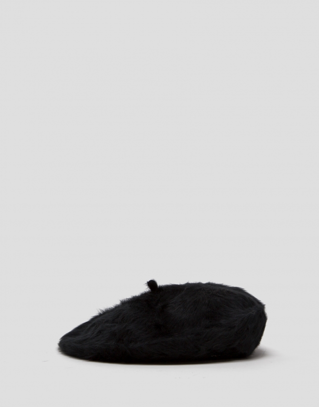 Black angora beret