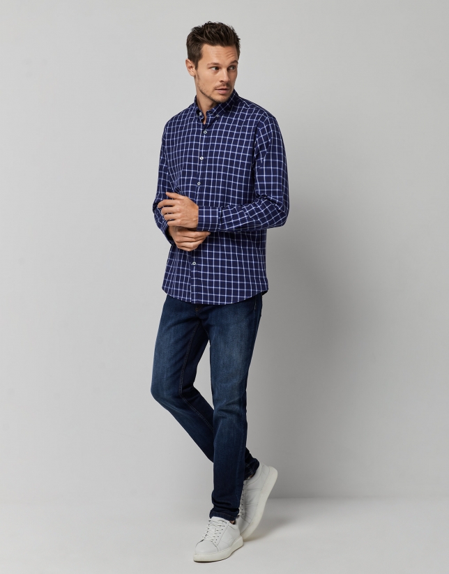 Klein blue and white checked sport shirt