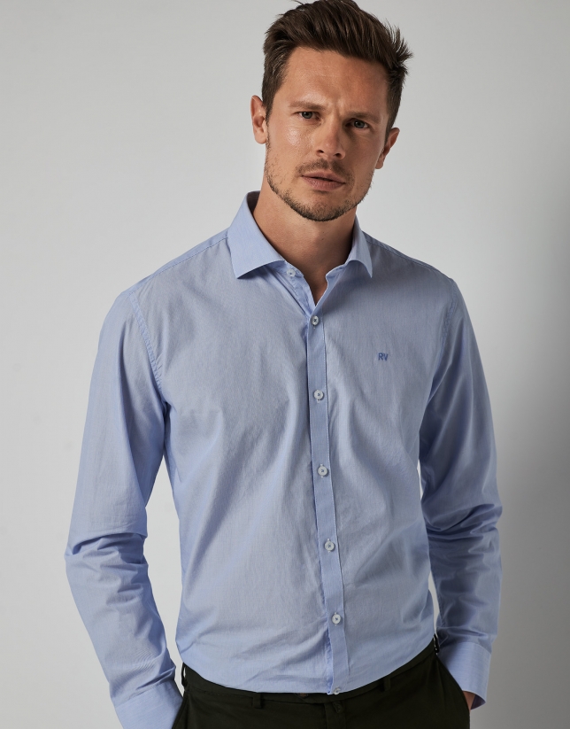 Blue and white pinstripe sport shirt