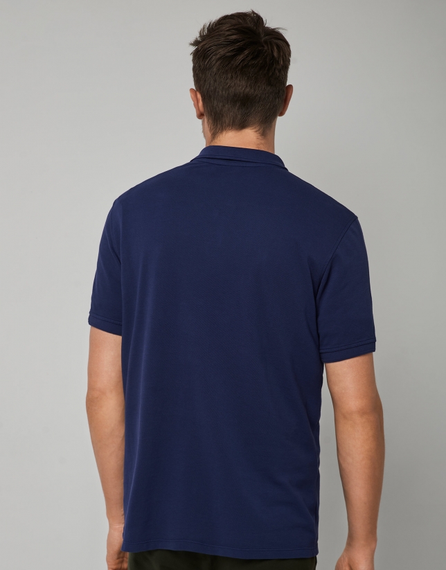 Dyed klein blue pique cotton polo shirt