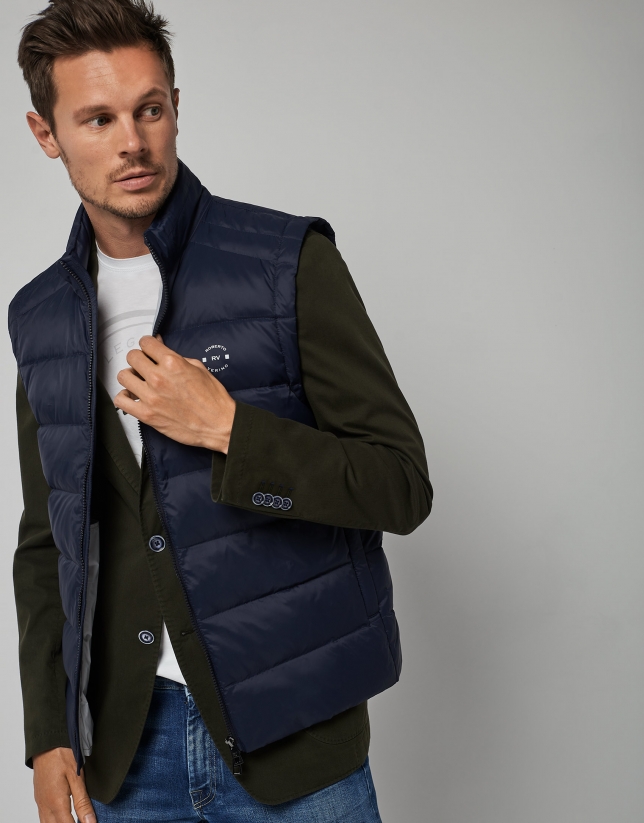 Navy blue and white quilted vest