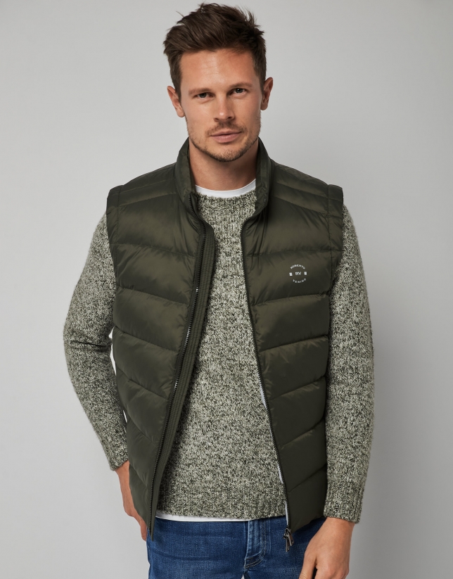 Kakhi green and white quilted vest