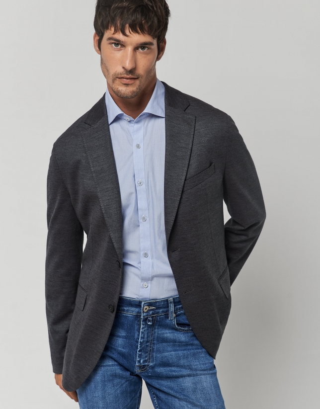 Dark gray melange flat knit sport jacket