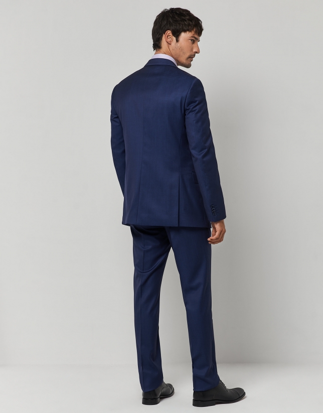 Blue checked slim fit half canvas suit
