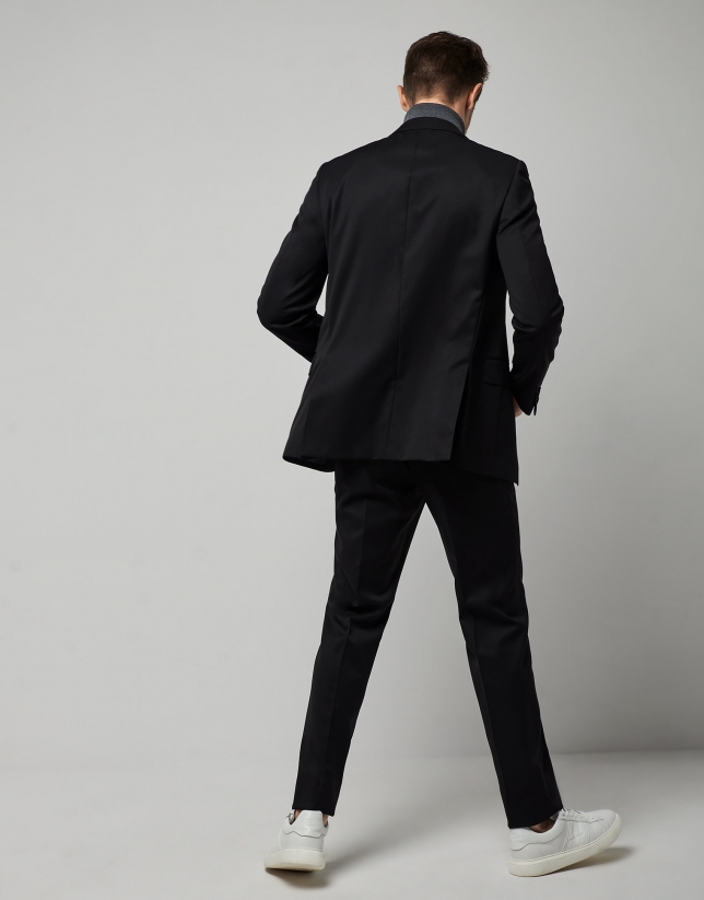 Black wool twill half-canvas slim suit