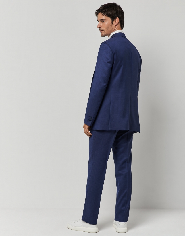 Navy blue fake plain regular fit half canvas suit